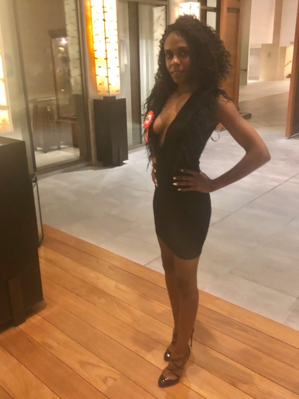 Black Feather Trim Mini Dress | Deep V | Birthday Outfit | Night Out | XS
